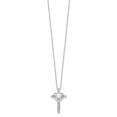 Sterling Silver RH-plated Created Opal and CZ Cross With Heart 18in Necklace